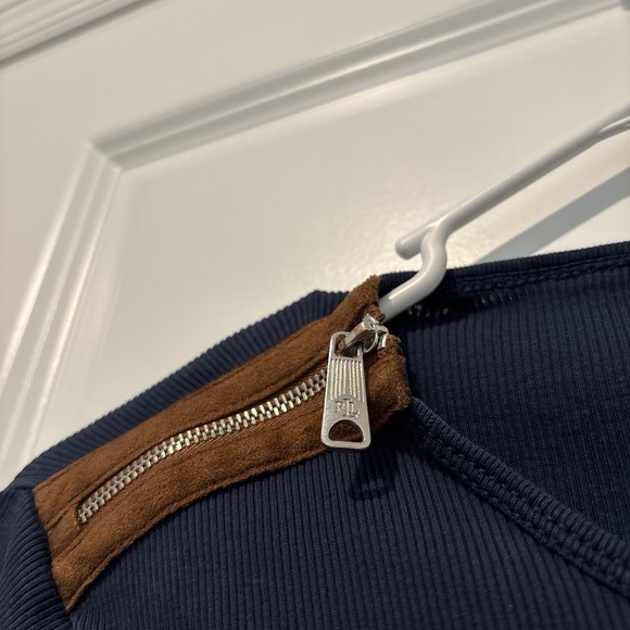 Lauren Ralph Lauren Navy Blue Long Sleeve Suede Zip Shoulder Shirt Women's L - Picture 8 of 9